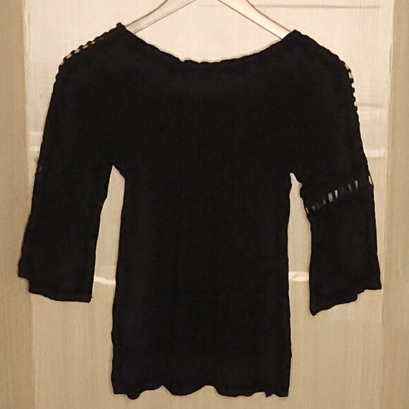 Melissa Paige Petite Womens Black Boho Off The Shoulder Blouse SP - Picture 2 of 5